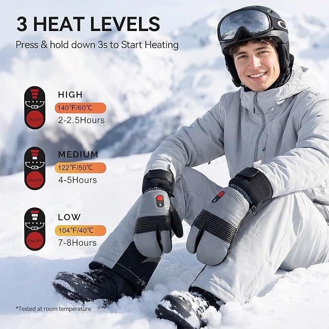 SAVIOR HEAT Heated Ski Mittens 3-Finger Gloves Electric Rechargeable Battery Mitts for Men Women Kids Winter Snowboard Motorcycle Skating Camping Hunting