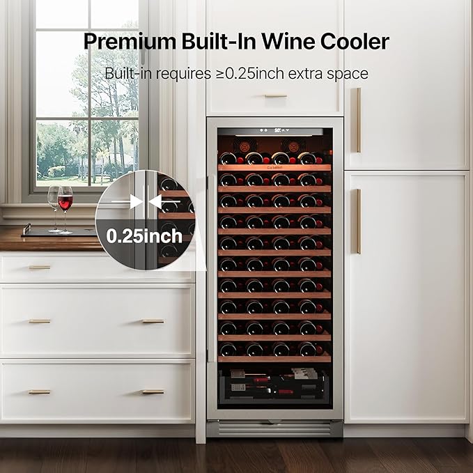 Ca'Lefort 24 Inch Wine Fridge - 90 Bottle Wine Cooler with Glass Door, 40-65°F Quiet Wine Refrigerator with Bottom Drawer 3 LED Light Built-in for Home/Bar/Kitchen Right-Hinged Door
