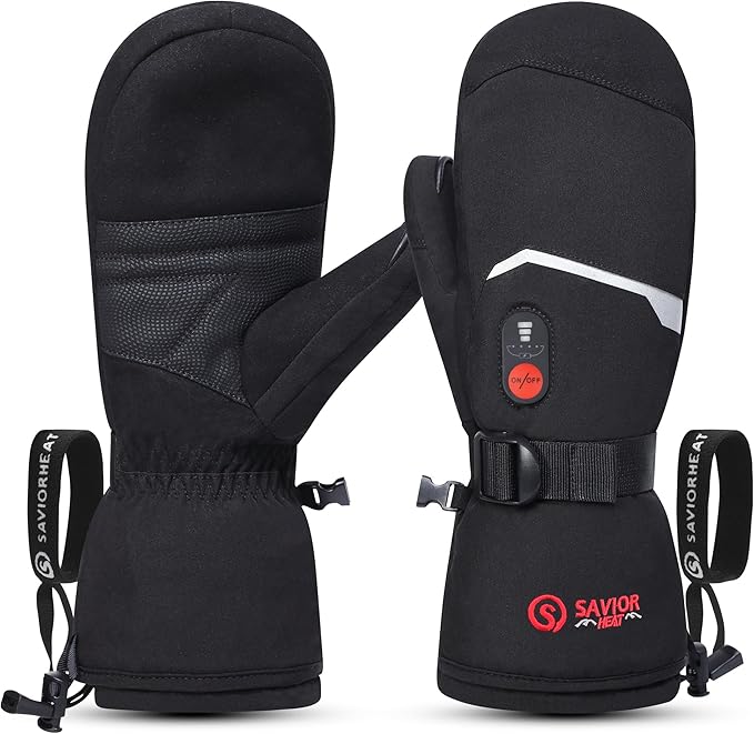 SAVIOR HEAT Heated Mittens Battery Ski Gloves, Upgraded Electric Rechargeable Mitts for Skiing Camping Hiking Arthritis Hands Men Women