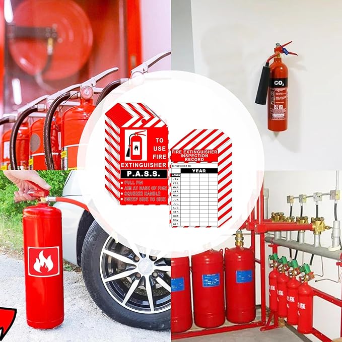 25 Pack Monthly Fire Extinguisher Inspection Tags Record 4 Year with Adjustable Wire Ties - 3.25 x 5.75 Inch PP Extinguisher Recharge and Inspection Record Tag for Indoor Outdoor Fire Extinguishers