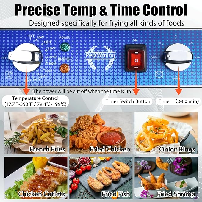 26L/27.4QT Commercial Deep Fryer with Oil Filtration and Timer, 120V Electric Deep Fryer with 2 Baskets and Lids, Countertop Commercial Fryer for Restaurant 3500W