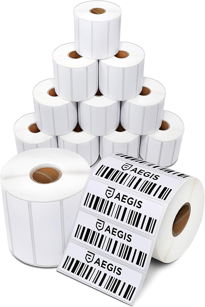 Aegis Adhesives - 3" X 1" Direct Thermal Labels (12 Rolls, 1300 Labels/Roll) for Barcodes, Address - Perforated, Compatible with Rollo, Zebra, and Other Desktop Label Printers