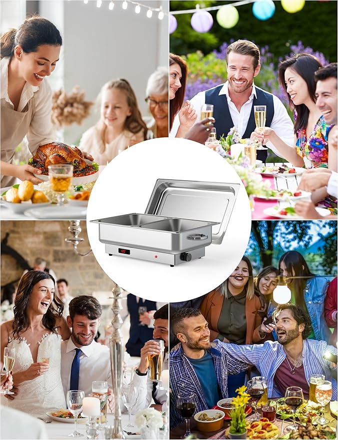 2 PACK Electric Chafing Dish Buffet Set 2 x 4.5 QT Buffet Servers and Warmers Digital Display Temperature Warming Tray Stainless Steel Food Warmer for Parties Weddings Caterings
