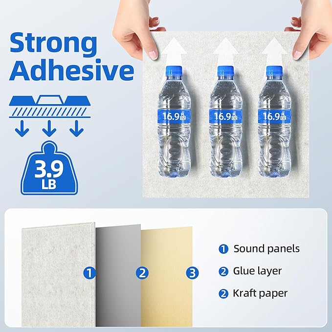20 Pack Acoustic Panels with Self Adhesive, 12" X 12" X 0.4" High Density Sound Proof Foam Panels for Walls, Soundproof Wall Panels, Square Sound Absorbing Panels for Home Studio Office Decor - Ivory