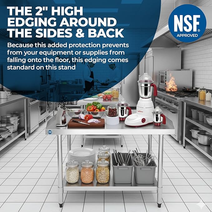 NSF Certified 18 Gauge Heavy Duty Stainless Steel Equipment Grill Stand with Undershelf for Kitchens, Utility Rooms, Caterers & Auto