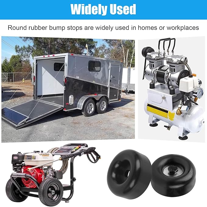 2.5" Trailer Ramp Door Bumper, Round Rubber Bump Stops with Screw Kit for Cargo Trailer Ramp Doors & Truck Gates, Pressure Washers, Air Compressors, Pumps, and More Equipment - 4 Pack