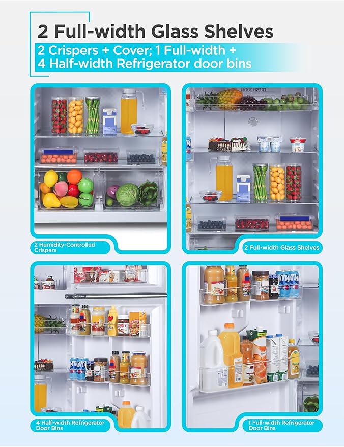 BLACK+DECKER 16.4 Cu. Ft. Top Mount Refrigerator with Freezer, 2 Door Fridge with Separate Temperature Controls, Auto Defrost, Full Size Kitchen Appliance For Homes and Apartments, BR1640KB, Black