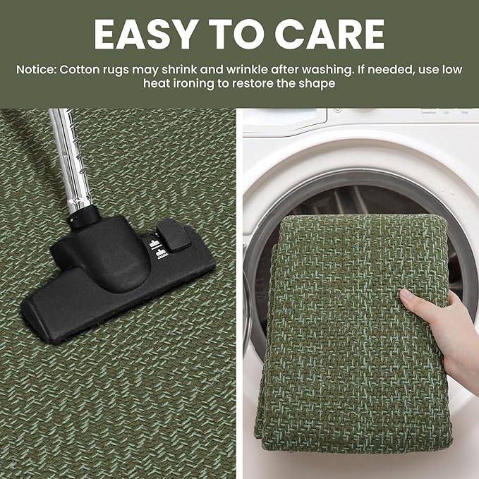 IOHOUZE Washable Runner Rug 2x5 Non Slip Runners for Hallways Entryway Runner Indoor, Kitchen Throw Rug Woven Cotton Floor Carpet for Hall Entrance Bedroom, Olive Green/Dusty Green