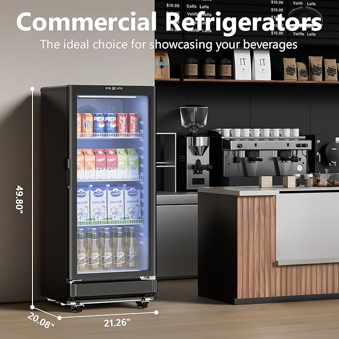6 Cu.Ft Commercial Refrigerators, Display Fridge with Double-Tempered Glass Door, Beverage Cooler for Bar, Office, Restaurant, Outdoor Beverage Refrigerator with Locking, Key & LED