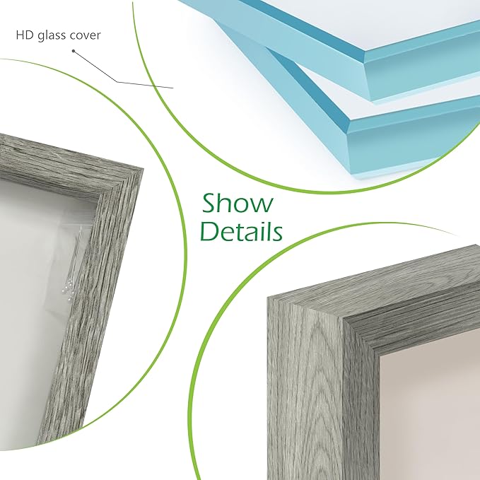 FrameWorks 8x10 Driftwood Wooden Shadow Box Frame – Soft Felt Back, Tempered Glass, and Included Elegant White Ball Push Pins
