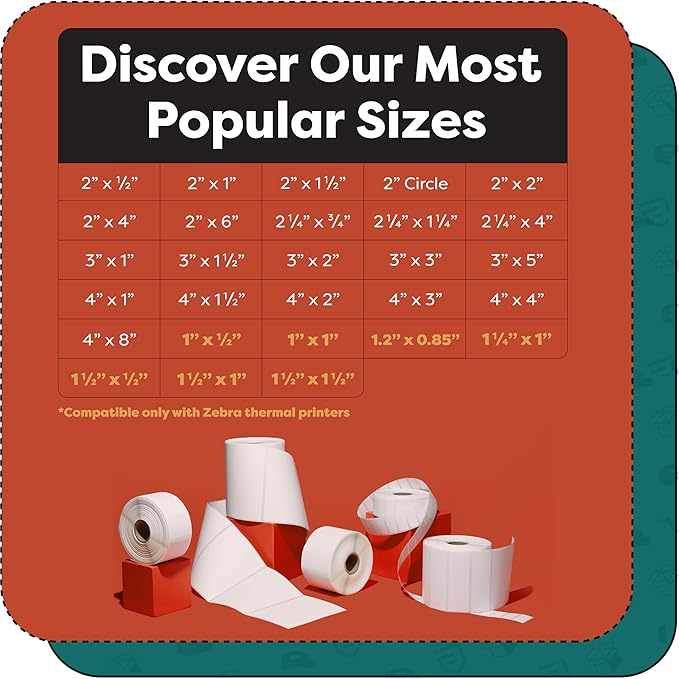 Aegis Adhesives - 1 1/4" X 1" Direct Thermal Labels (12 Rolls, 1300 Labels/Roll) Multipurpose QR Codes, Price Tags - Perforated, Compatible with Zebra Desktop Printers - NOT Rollo Compatible