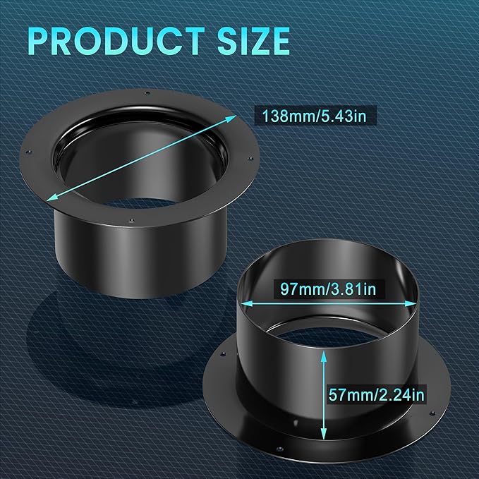 4 Inch Duct Connector, HG Power 100mm Plastic Straight Pipe Flange for 4" Ducting Pipes Hoses Heating Cooling HVAC Ventilation Use, Black
