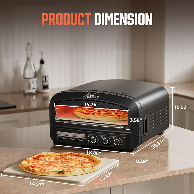 BIG HORN OUTDOORS Pizza Oven Indoor, 14" Electric Countertop Pizza Oven with 6 Modes, Heats up to 800°F Pizza Maker, Flip-Up Design Pizza Cooker for Home Kitchen, Restaurants, Parties