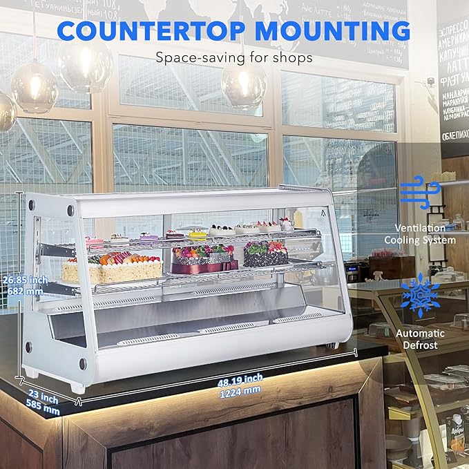 8.1 Cu.Ft Commercial Glass Door Refrigerator | Countertop Display Fridge with LED Lighting for Bakeries, Cafes, Convenience Stores | Energy Efficient, Adjustable Shelves, Auto-Closing Door