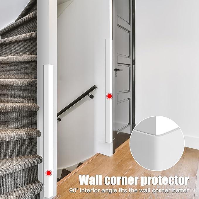 Wall Corner Protector, Walls Edge Protector，Self-Adhesive Wall Corner Guards, PVC Double Side Edge Protector, Furniture Stairs Guard (White Self-Adhesive, 2pcs x 47.2" L x 1.97" W)