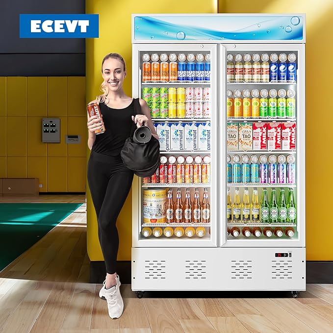 40 Cu.ft Commercial Beverage Refrigerators Glass Door Refrigerator Commercial Cooler with LED Light and 10 Shelves, Display Refrigerator for Restaurant Store Cafe Bar, White