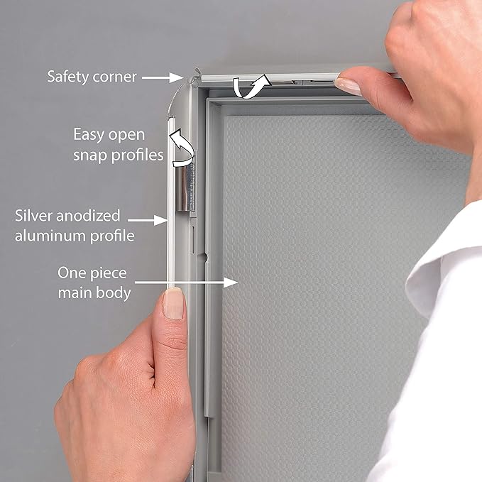 DisplaysMarket 8.5x11 Snap Frame for Wall Mount, Opti Frame, 1 inch Profile- Silver, 5