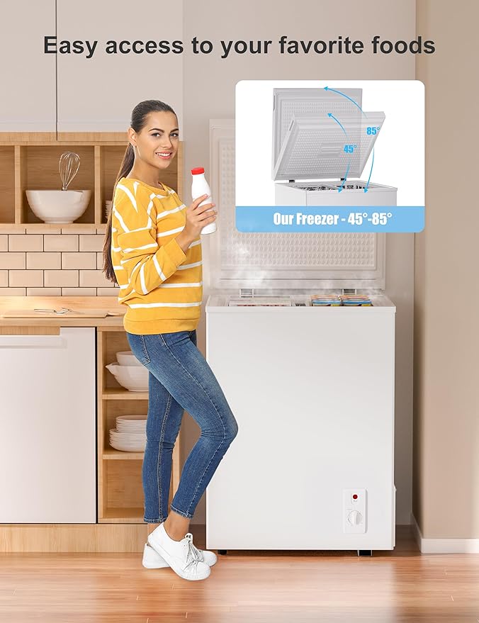 Bodacious Ultra Quiet Deep Freezer - 5.0 Cu Ft Compact Chest Freezer with Fast Freeze Performance, Low Power Consumption, Ideal for Homes, Apartments, Garages, Dorms, Small Shops