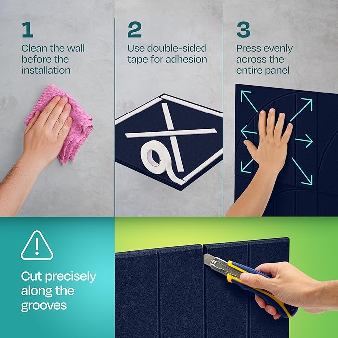Acoustic Panels 12-Pack Soundproof Wall Panels 12"x12"x0.4" Decorative Sound Dampening for Your Home, Office, Studio, Bedroom & More with Unique ModuArc Carving [Denim Blue]
