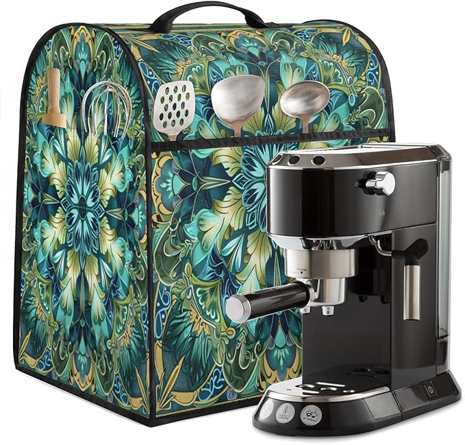 Kitchen Aid Mixer Cover Turquoise Mandala Flower Stand Mixer Cover Compatible with 6-8 Quarts Stand Mixers, Dust Covers with Zipper Pocket Foldable Washable Kitchen Aid Organizer Bag