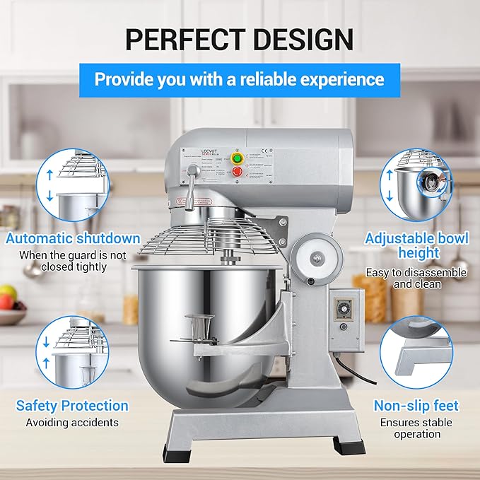 20 qt 1100W Commercial Food Mixer, Commercial mixer 3-Speed Adjustable Heavy Duty Stand Mixer with Stainless Steel Bowl for Bakery Pizzeria. (Stand)