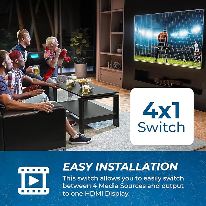 OREI Quad Multi HDMI Viewer 4 in 1 Out HDMI Switcher 4 Ports Seamless Switcher and IR Remote Support 4K @ 30Hz 1080P for PS4/PC/DVD/Security Camera, VGA Output - HDS-401MV