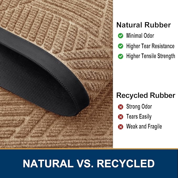 Smiry Front Door Mat Outside Entrance, Heavy Duty Sturdy Natural Rubber Doormat, Trap Dirt and Moisture, Easy Clean Low Profile Welcome Floor Mats for Indoor Outdoor Entry, 59x34 Inch, Coffee