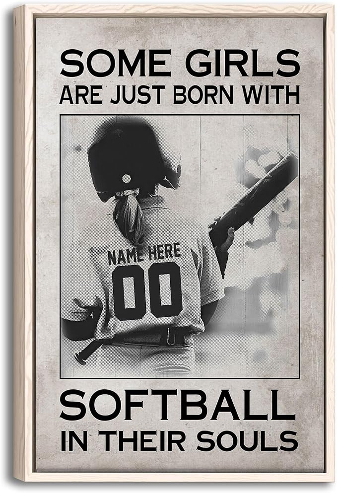 Custom Some Girls Are Just Born With Softball In Their Souls Personalized Name Number Poster & Framed Canvas, Wall Art Home Office Decoration Living Room Bedroom Aesthetic Decor