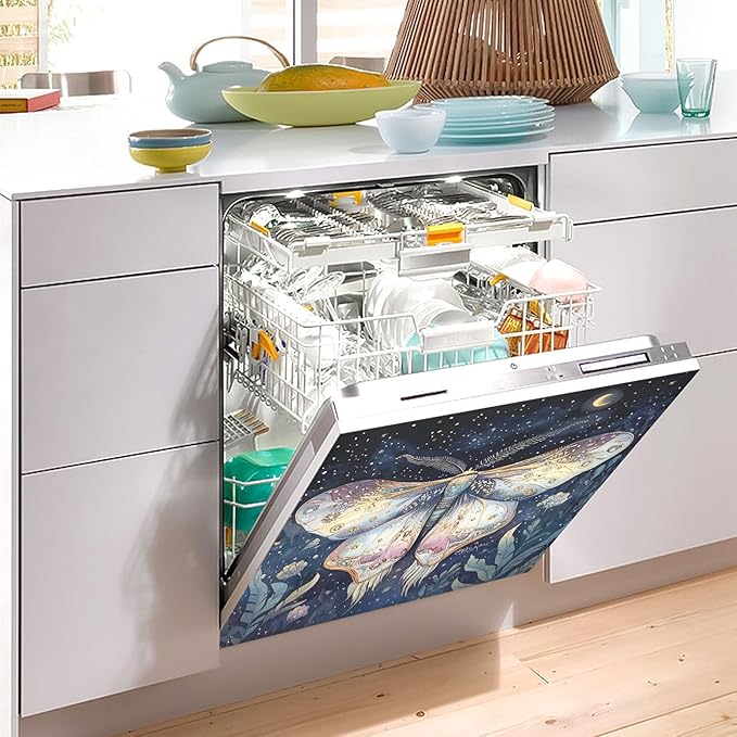 Moth Dishwasher Magnet Cover Front Dishwasher Cover Magnetic Home Cabinet Decals Appliances Stickers Refrigerator Decor, 23x26in