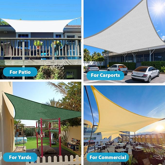 Amagenix Sun Shade Sail 12'X16' Curved Edge Outdoor Shade Canopy Light Grey Breathable 95% UV Block Shade Cloth for Patio Garden Backyard (We Make Custom Size)