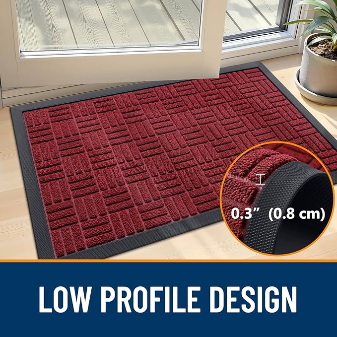 OLANLY Front Door Mat Outside Entrance 59x23, Absorbent, Heavy Duty Sturdy Natural Rubber Doormat Indoor Outdoor, Non-Slip, Stain and Fade Resistant, Low Profile Floor Mat for Entryway, Black Red