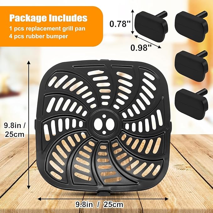 GWY Air Fryer Replacement Tray for Gourmia GAF856 GAF826 Air Fryer, Nonstick 9.8''*9.8'' square Air Fryer Replacement Parts Rack Grill Pan Grill Plate Crisper Plate for Gourmia 8QT Air Fryer