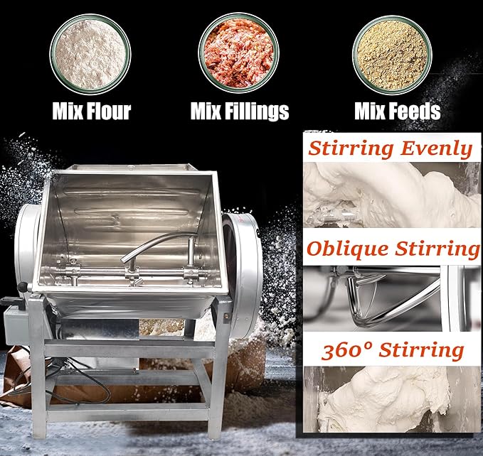 INTSUPERMAI Commercial 15KG Dough Mixer Machine Electric Flour Mixer with 90 Degree Tilt Bowl for Dough Mixing Kneading Capacity 30QT 1500W