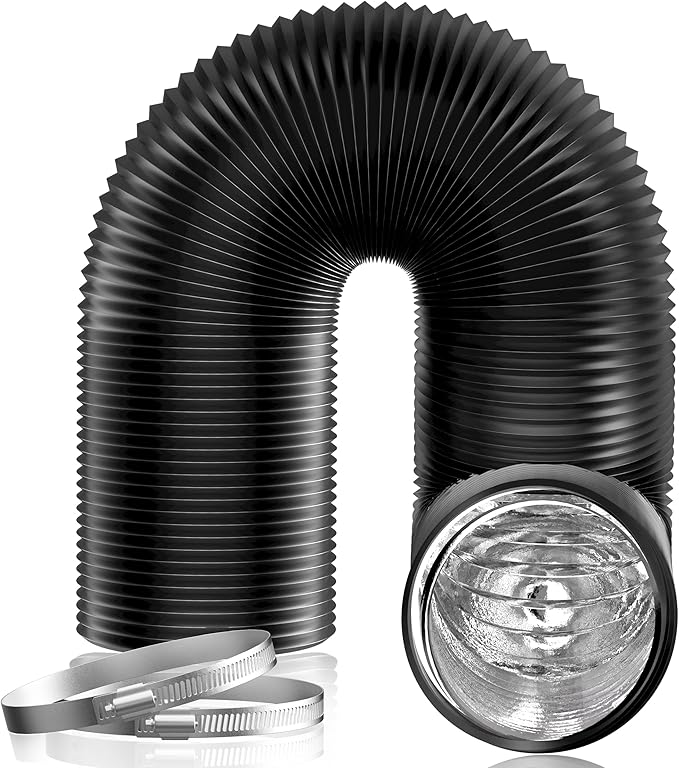 Hon&Guan 5 inch 32 FT Long Air Ducting, Heavy-Duty Four-Layer Protection Dryer Vent Hose for Heating Cooling Ventilation and Exhaust-with 2 Clamps, Black