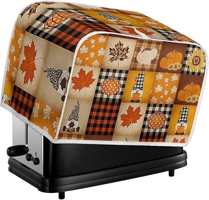 UNICEU Autumn Pumkins Maple Leaves Toaster Covers 2 Slice Bread Maker Dust Cover, Fall Harvest Kitchen Small Appliance Dust Protector Cover, Thankgiving Day Gifts