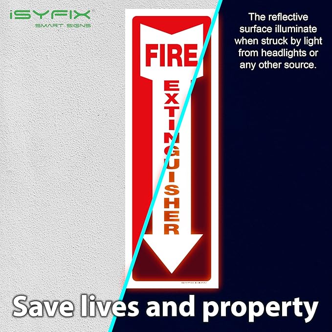iSYFIX Fire Extinguisher Reflective Sticker Sign – 12 Pack 4x12 – Premium Self-Adhesive Vinyl, Laminated for Ultimate UV, Weather, Scratch, Water and Fade Resistance, Indoor and Outdoor