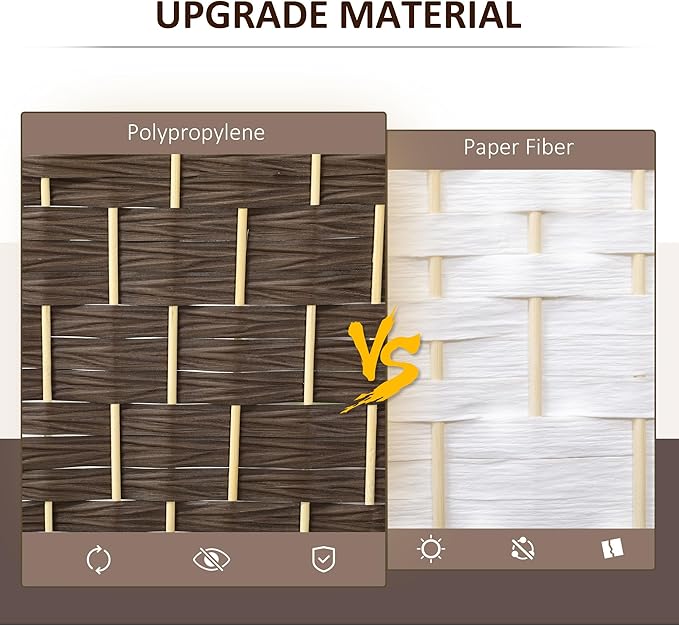 HOMCOM 6 Panel Room Divider, 6' Tall Folding Privacy Screen, Woven Freestanding Wall Partition for Home Office, Bedroom, Brown