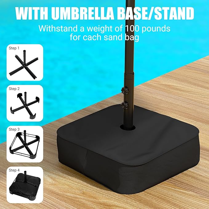 LEVELEVE 15FT Large Patio Patio Umbrella with Base & Solar LED Lights - Double-Sided,Kahaki