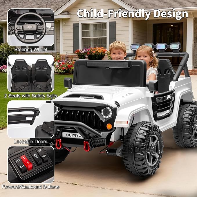 Kids 24v 2-Seater Electric Ride on Car,24v 4x4 Kids Electric Truck with Remote Control,2-Seater Ride-on Car, Spring Suspension & LED Lights for Backyard Exploration