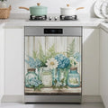 Magnetic Dishwasher Cover,Vintage Flowers Reusable Dishwasher Magnetic Cover Leaves Wooden Decorative Door Covers Panel for Home Kitcen 23" x 26"