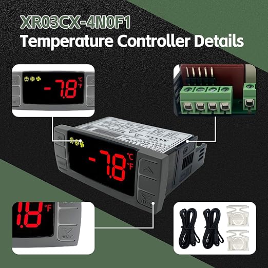 XR03CX-4N0F1 Temperature Controller with Sensor Probe, 120V Thermostat Controller Compatible with Dixell Temperature Controller Fit for Refrigerators/Freezer Replace # XR03CX, W0302186, XR03CX-4N1C0