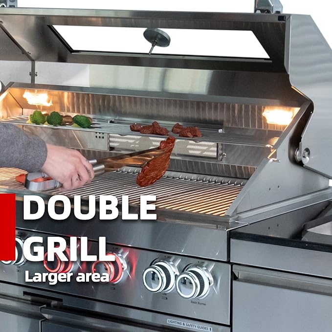 85 Inches 6-Burner 85,000 BTU Deluxe Stainless Steel Propane Gas Grill Outdoor Kitchen Island,Sink,Beverage Refrigerator Storage & Rotisserie Kit for Patio Backyard Cooking,Silver