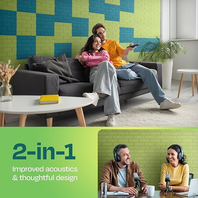 Acoustic Panels 18-Pack Soundproof Wall Panels 12"X12"X0.4" Brick Style Sound Panels Premium Sound Dampening Panels Easy Self Adhesive Installation - [Gin Green]