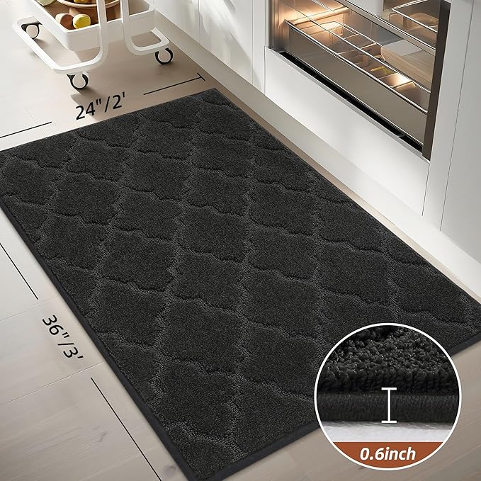 COSY HOMEER Kitchen Rugs 24"x36" Non-Slip Washable Kitchen Mats for Floor Absorbent Kitchen Carpet Soft Rugs for Kitchen,Sink Mat,Entrance,Area Rug,Black