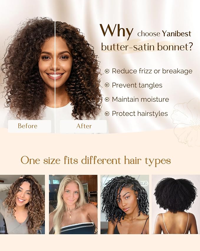 YANIBEST Silk Bonnet for Sleeping Women, Double Layer Hair Satin Bonnets with Elastic Band, Sleep Cap Curly Natural Hair