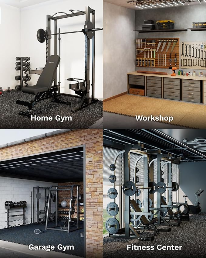 AIRHOP 0.79in Thick 72 Sq Ft Exercise Equipment Mats, 18 Tiles Upgraded Rubber Top with High Density EVA Foam, Large Interlocking Puzzle Gym Flooring for Home Gym, Heavy Weight Workout,Black & White