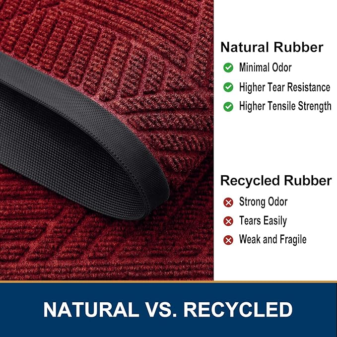 Smiry Front Door Mat Outside Entrance, Heavy Duty Sturdy Natural Rubber Doormat, Trap Dirt and Moisture, Easy Clean Low Profile Welcome Floor Mats for Indoor Outdoor Entry, 35X23 Inch, Deep Red