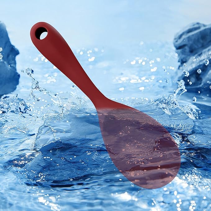 2PCS 8.8 Inch Silicone Rice Paddle Spoon, Red Non Stick Rice Spatula, Heat Resistant Rice Cooker Spoon for Rice, Salads, Mashed Potato