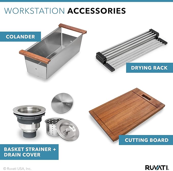 Ruvati 36-inch Workstation Kitchen Sink - 60/40 Double Bowl Undermount 16 Gauge Stainless Steel Kitchen Sink with Brushed Finish hides scratches, Easy-to-Clean Undermount Sink - RVH8359