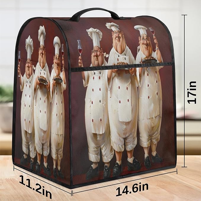 Kitchen Aid Mixer Cover Funny Chef Cook Stand Mixer Cover Compatible with 6-8 Quarts Stand Mixers, Dust Covers with Zipper Pocket Foldable Washable Kitchen Aid Organizer Bag